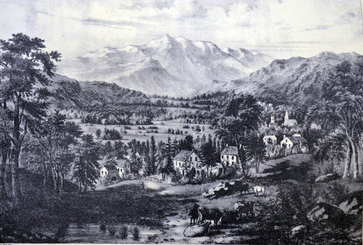 Currier & Ives Illustration 1800-tallet. Mount Washington og De Hvide Bjerge. Fra Valley of Conway af N. and Ives, J.M. Currier