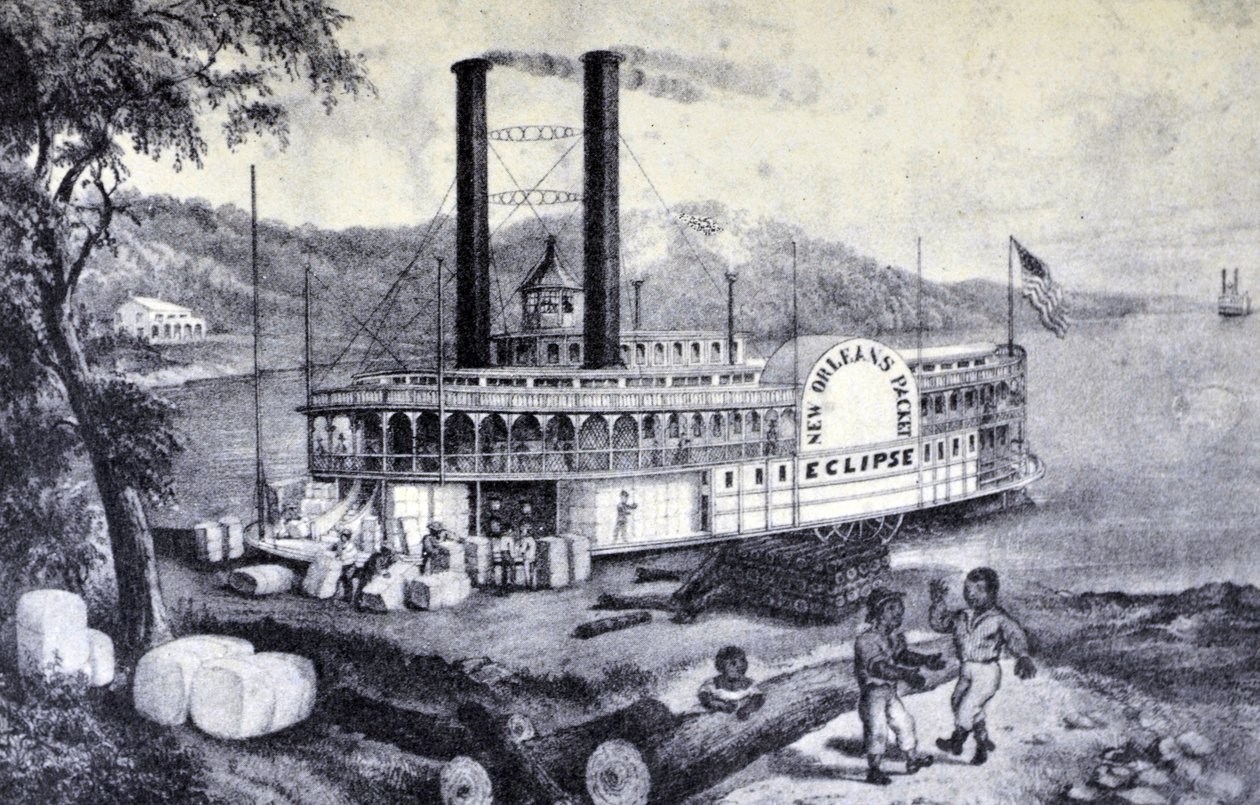 Currier & Ives Illustration 1800-tallet. På Mississippi, læsser bomuld af N. and Ives, J.M. Currier