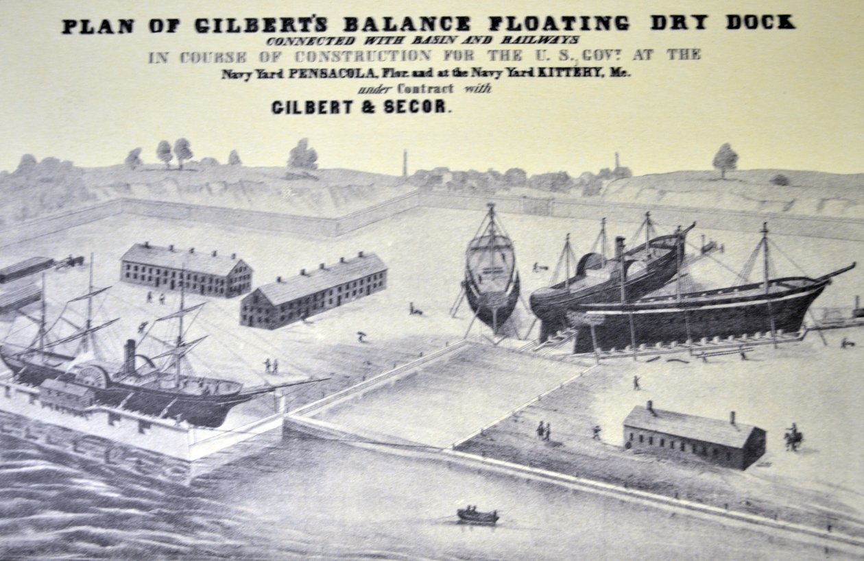 Currier & Ives Illustration 19th Century Plan of Gilberts Balance flydende tørdok af N. and Ives, J.M. Currier