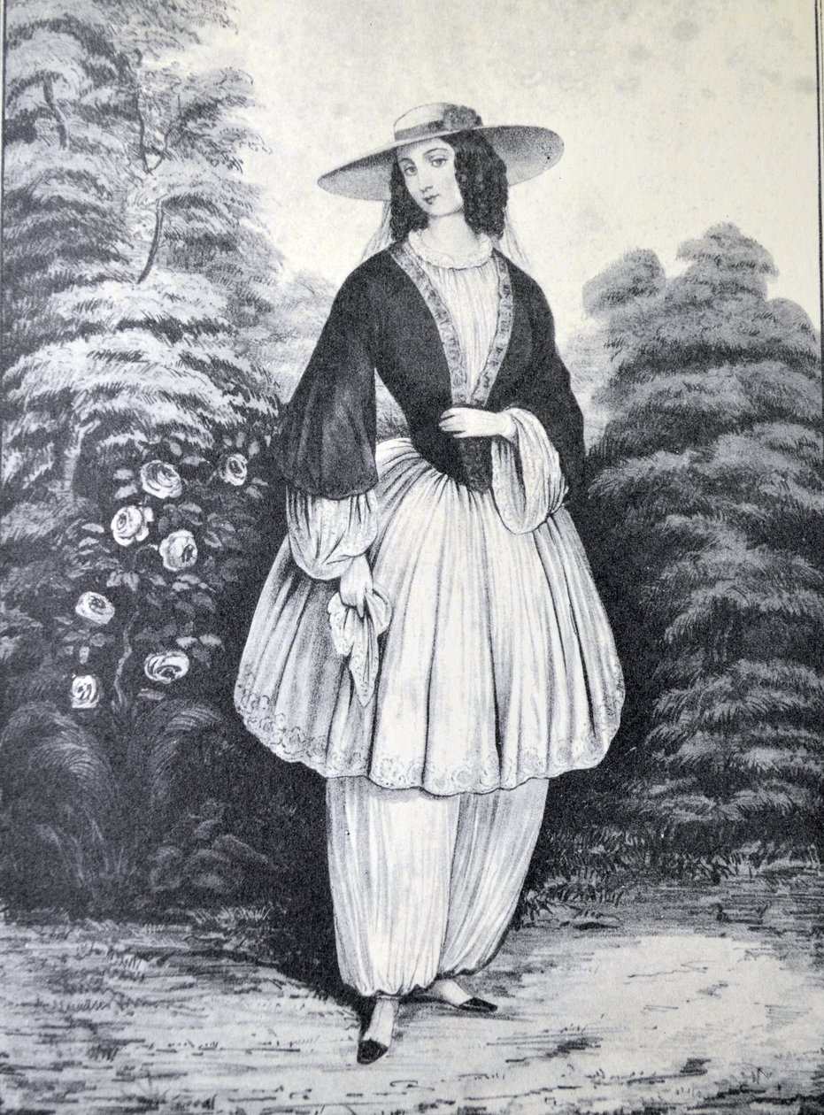 Currier & Ives Illustration 1800-tallet. Bloomer kostumet af N. and Ives, J.M. Currier