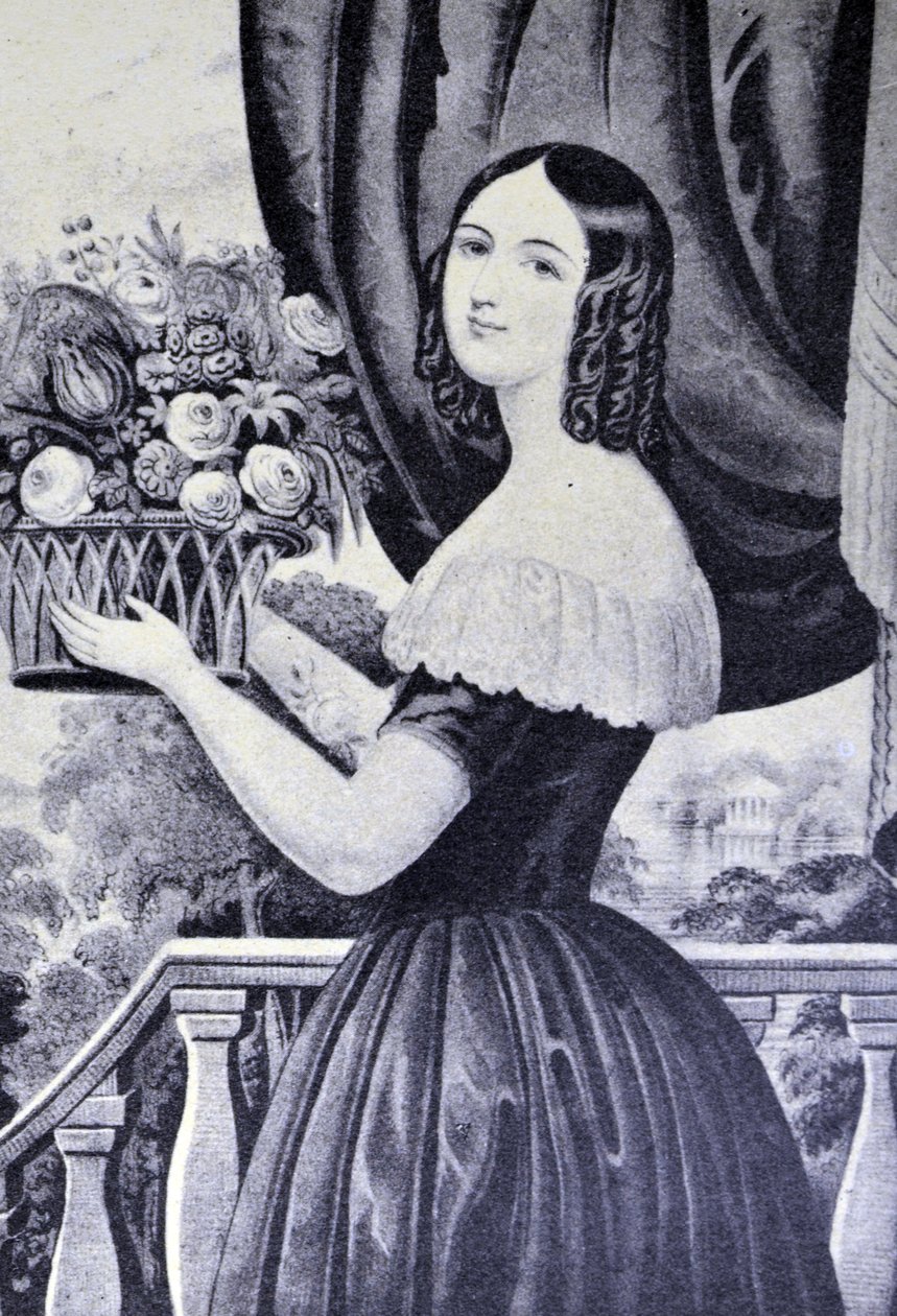 Currier & Ives Illustration 1800-tallet. Blomsterpigen af N. and Ives, J.M. Currier