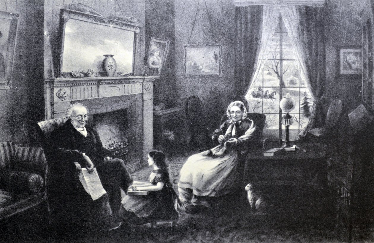 Currier & Ives Illustration 1800-tallet. Livets fire årstider: Alderdom, hviletiden af N. and Ives, J.M. Currier