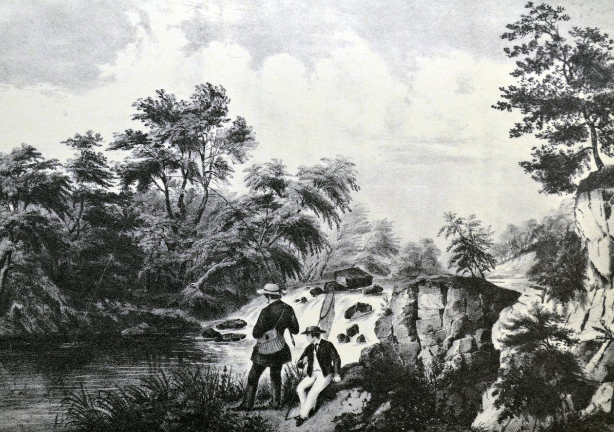 Currier & Ives Illustration 1800-tallet. Ørredstrømmen af N. and Ives, J.M. Currier