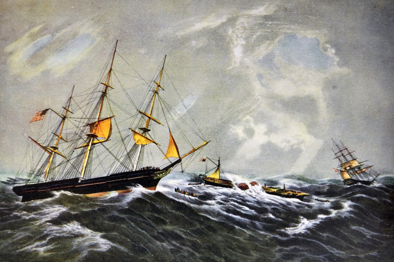 Currier & Ives Illustration 19. århundrede. Forliset af dampskibet San-Francisco af N. and Ives, J.M. Currier