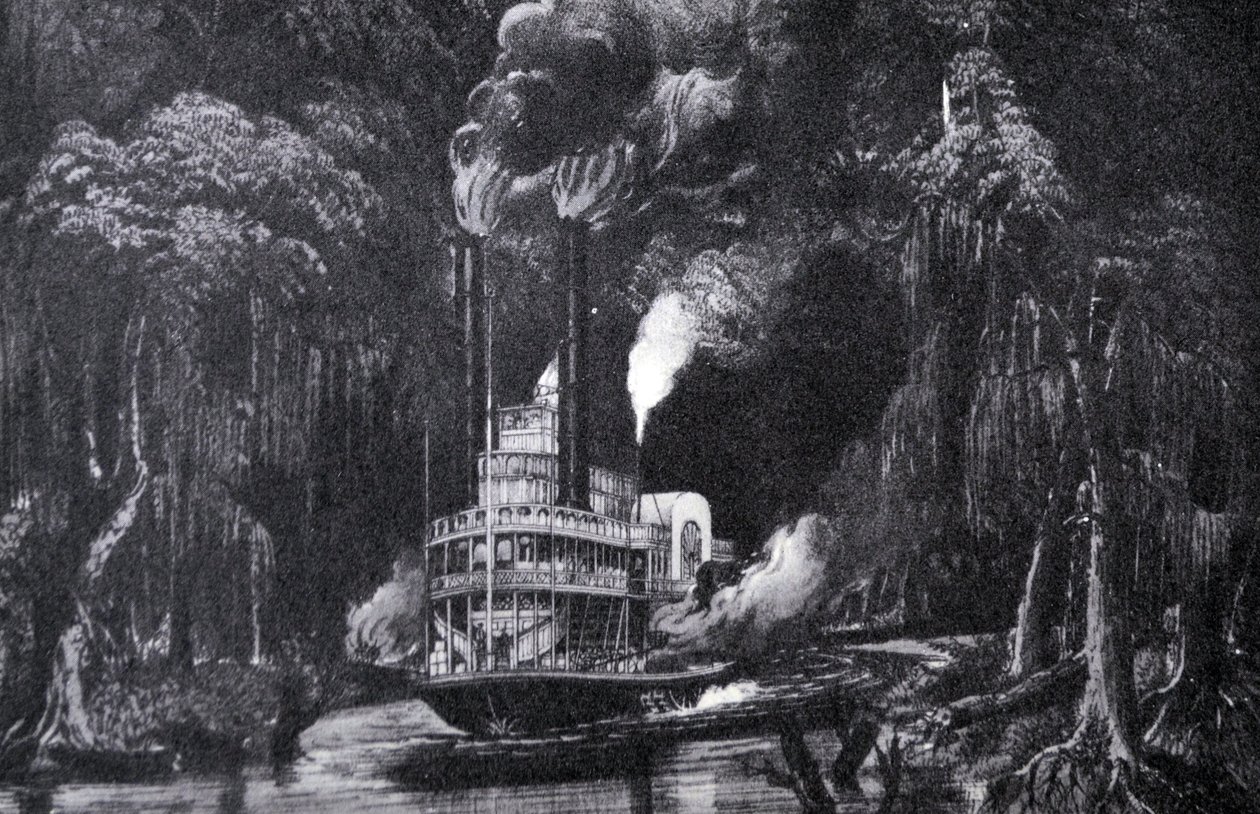 Currier & Ives Illustration 1800-tallet. Gennem Bayou ved Torchlight af N. and Ives, J.M. Currier