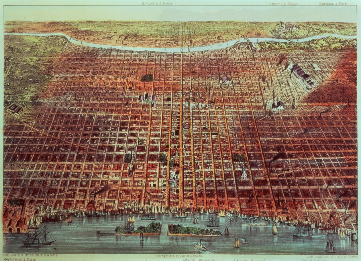 General View of Philadelphia, 1875 (tryk) af N. and Ives, J.M. Currier