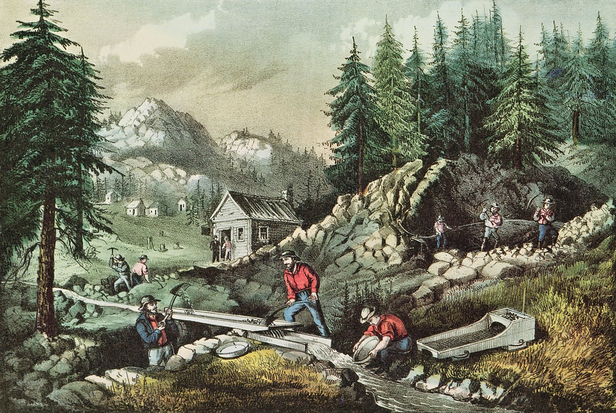 Guldminedrift i Californien, 1871 af N. and Ives, J.M. Currier