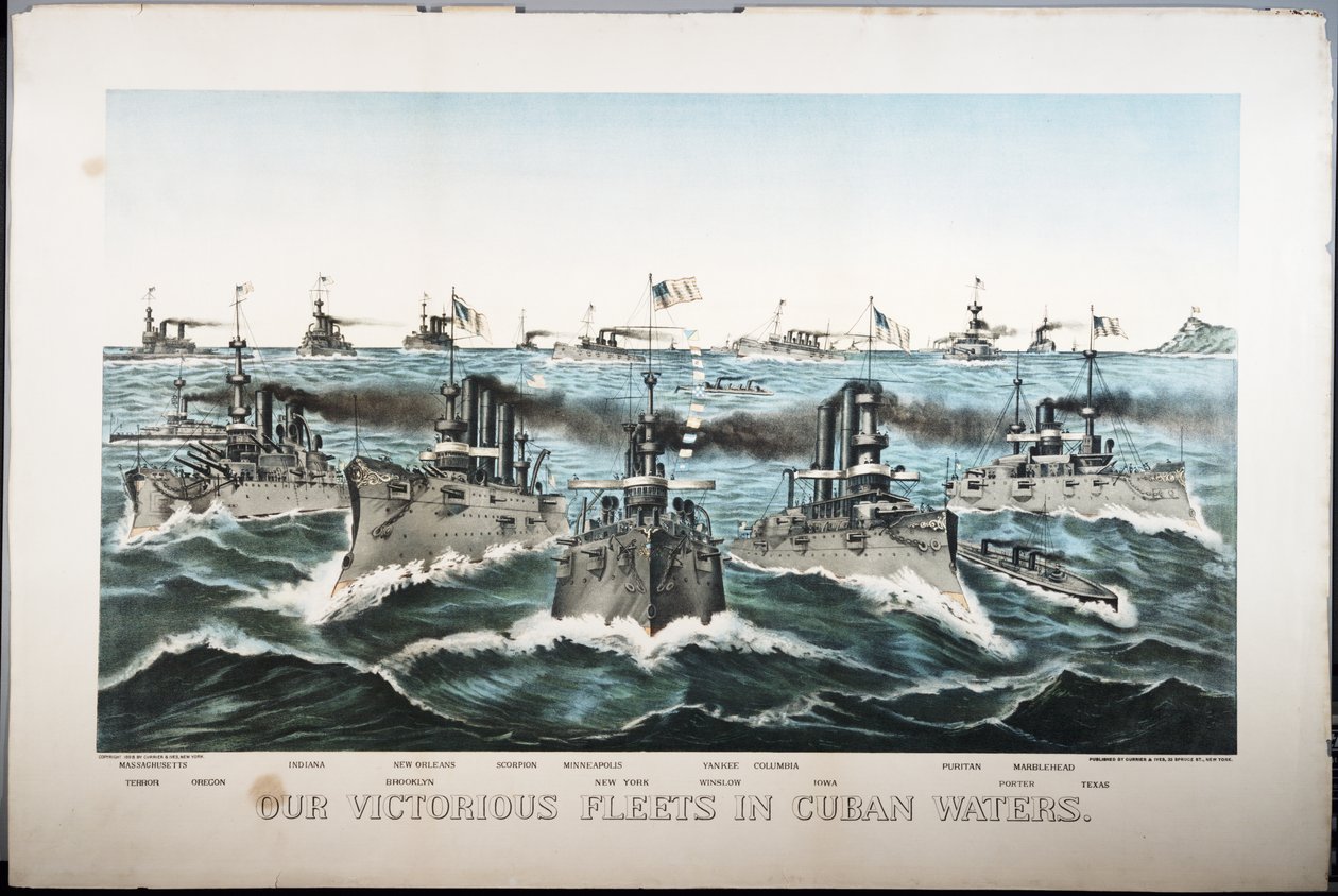 Vores sejrrige flåder i de cubanske farvande, 1898 af N. and Ives, J.M. Currier
