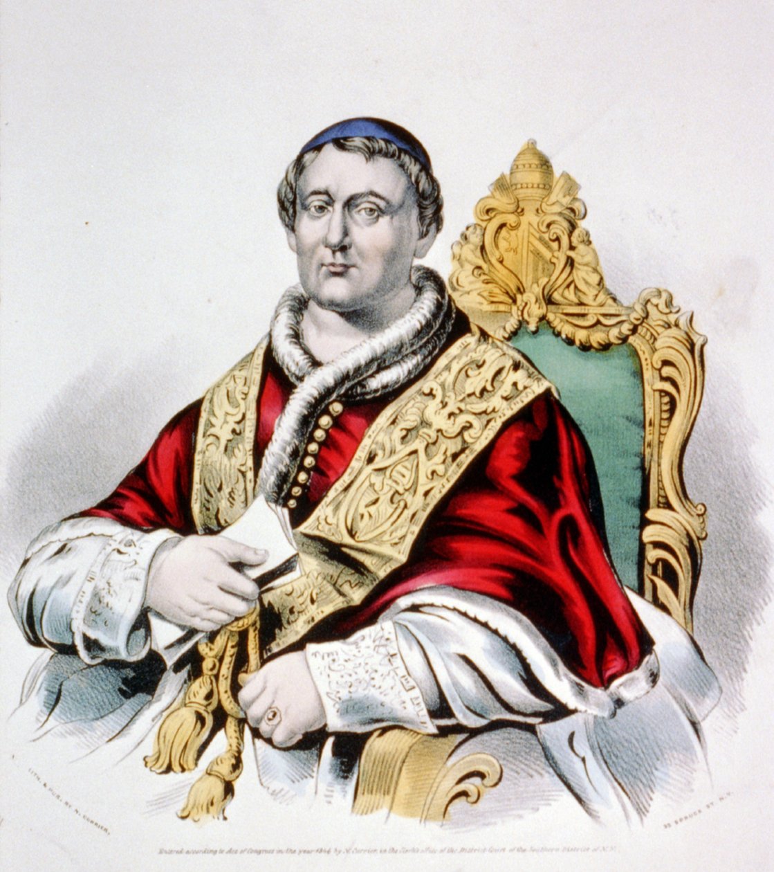 Pave Pius IX, 1846 (håndkoloreret litografi) (håndkoloreret litografi) af N. and Ives, J.M. Currier