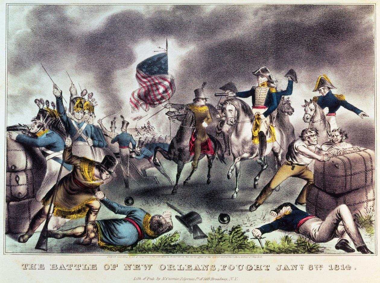 Slaget ved New Orleans, 8. januar 1814 af N. and Ives, J.M. Currier