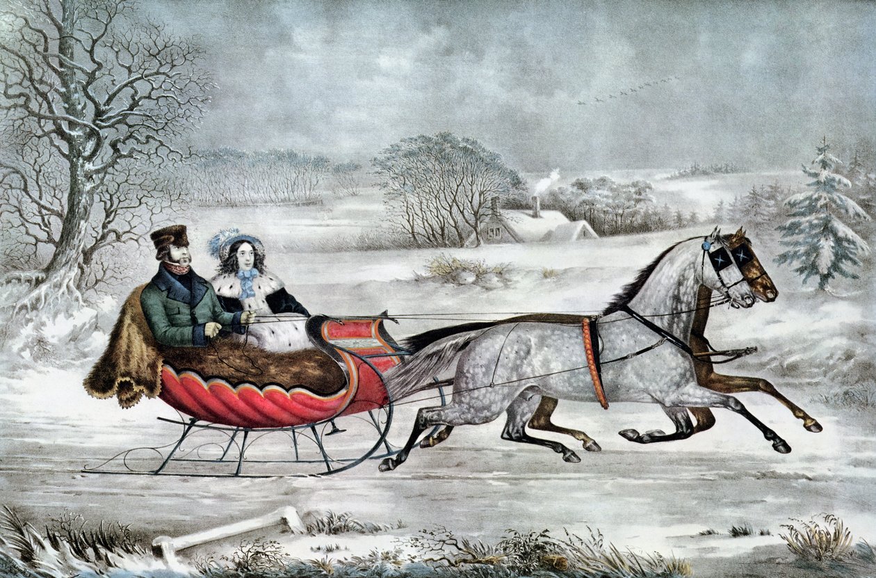 The Road - Winter (Currier og hans 2. kone, Laura Ormsbee, 1843) af N. and Ives, J.M. Currier