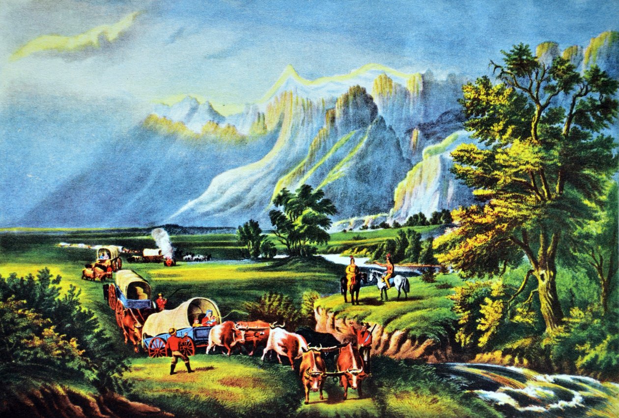 Rocky Mountains, Udvandrerne på vej over sletterne af N. and Ives, J.M. Currier