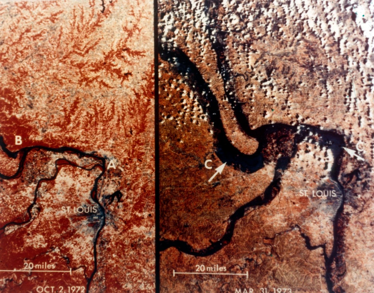 Jorden fra rummet - Mississippi-floden og St. Louis, USA, c1980