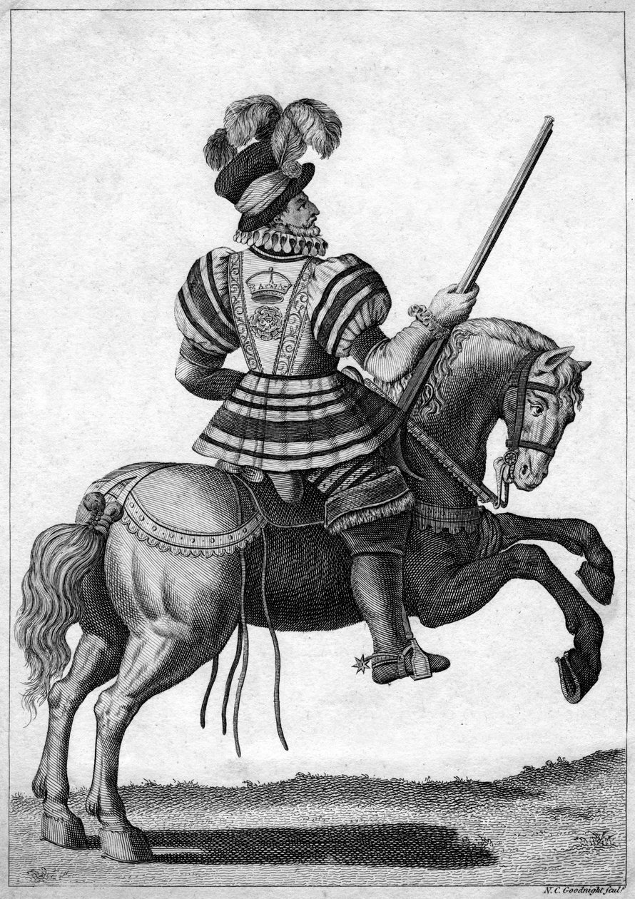 En Yeoman of the Guard, der deltager i dronning Elizabeth I på et fremskridt af N. C. Goodnight