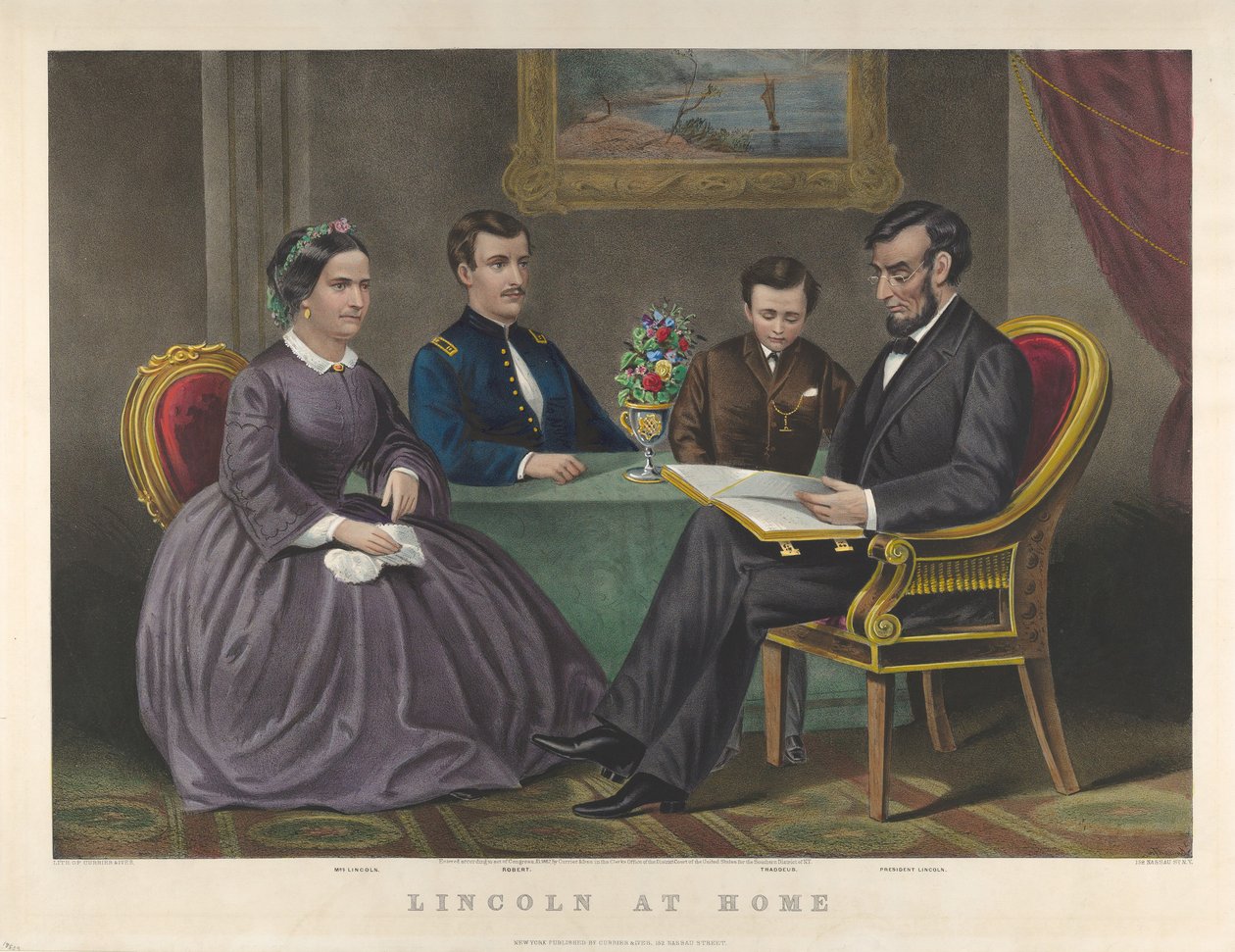 Lincoln hjemme, 1867 af Nathaniel Currier