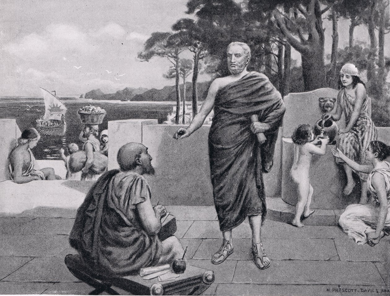 Thucydides i eksil, illustration fra Hutchinsons History of the Nations, 1915 af N. Prescott Davies