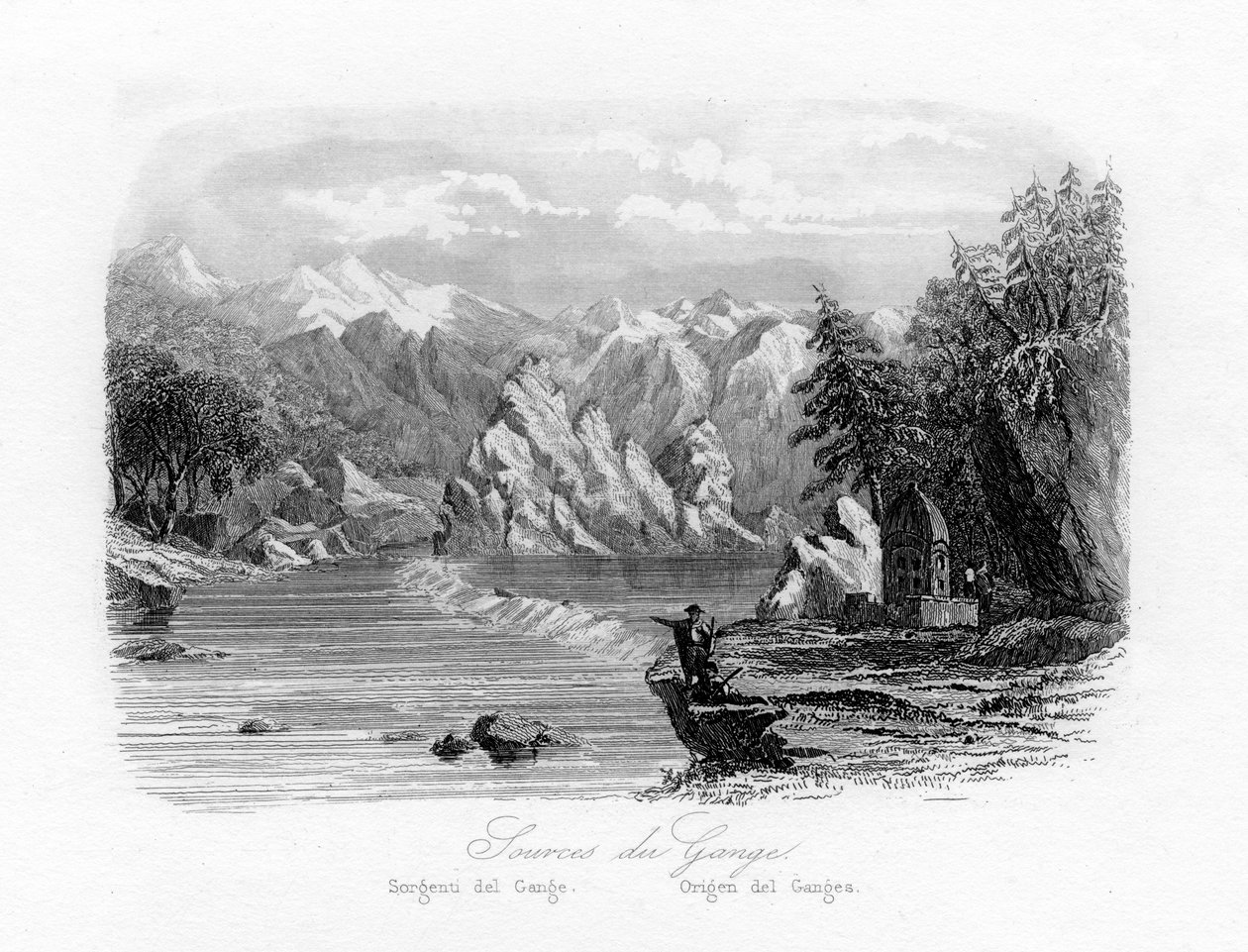 Kilden til Ganges, Indien, c1840 af N. Remond