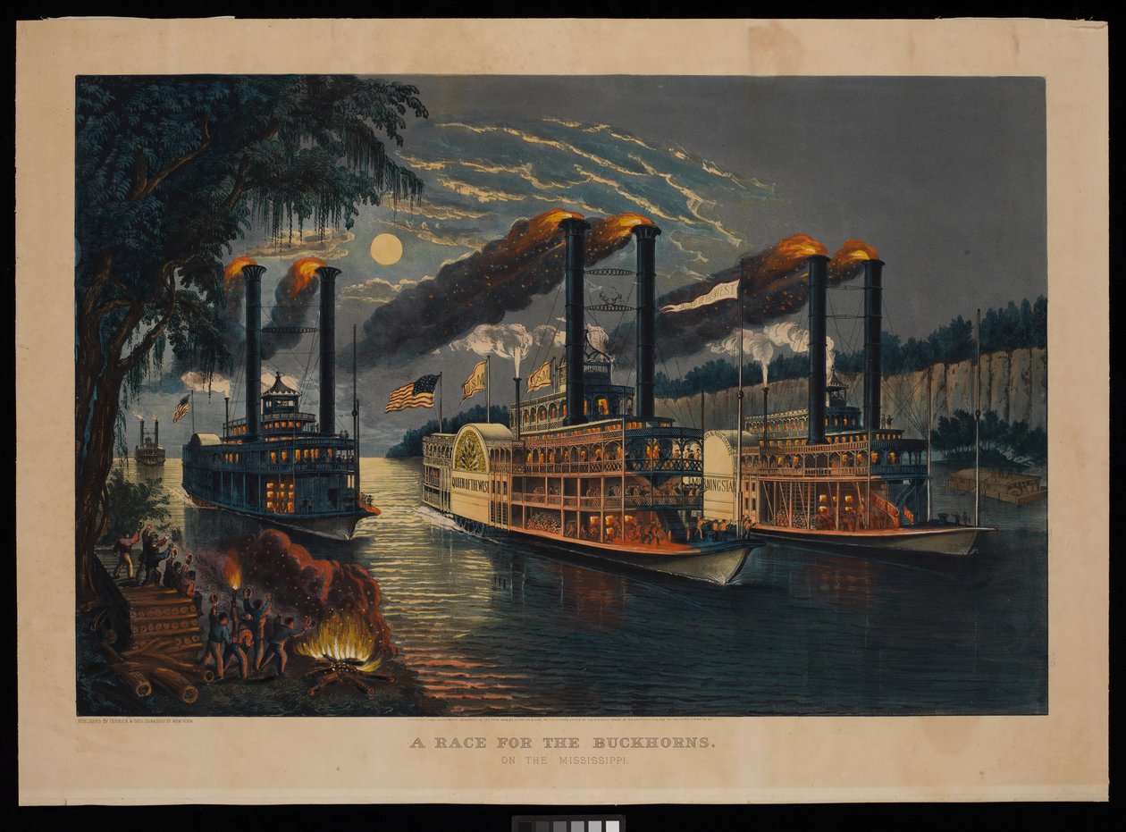Et kapløb om bukkehornene på Mississippi af N. and Ives J.M. (1824 95) Currier
