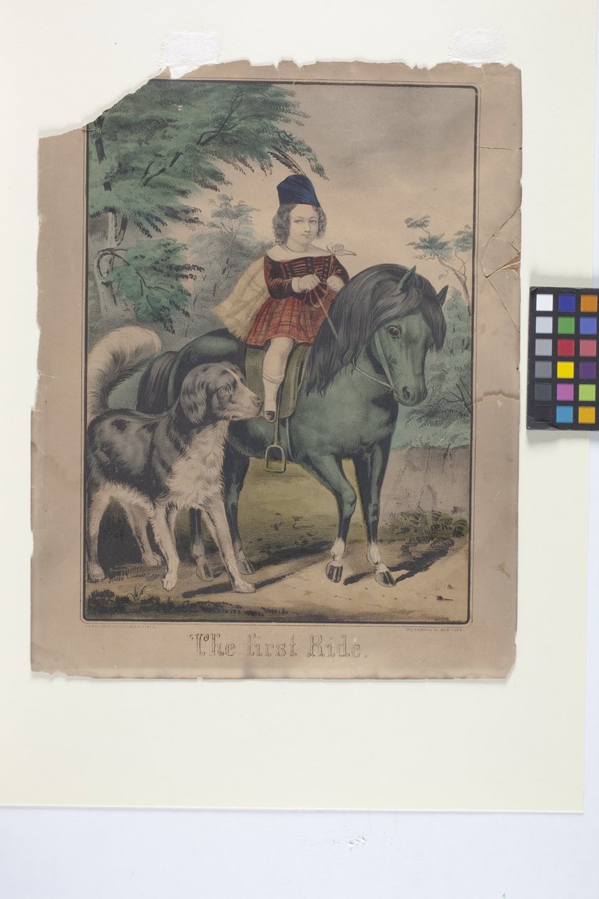The First Ride (håndkoloreret litografi) af N. and Ives J.M. (1824 95) Currier