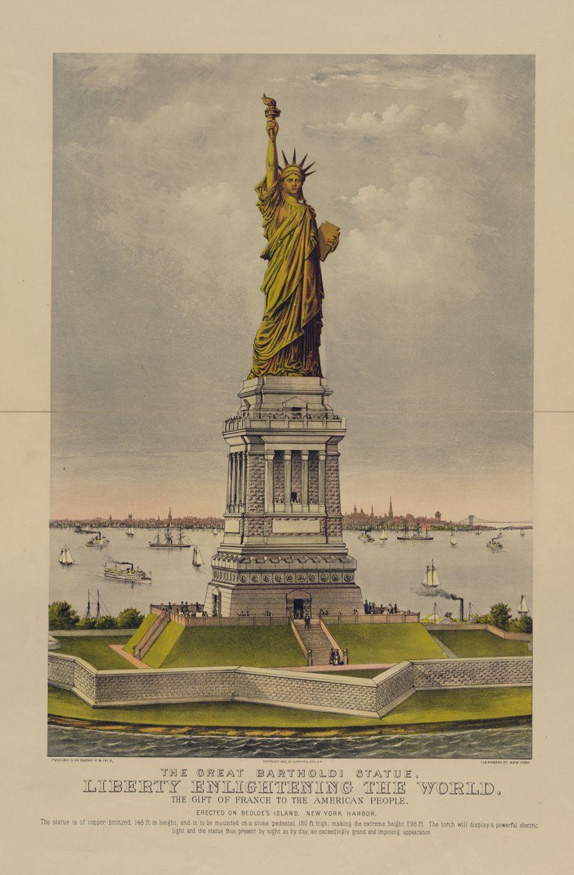 Den store Bartholdi-statue, Frihed, der oplyser verden, Frankrigs gave til det amerikanske folk, ca. 1885 (kromolitografi) af Currier and Ives