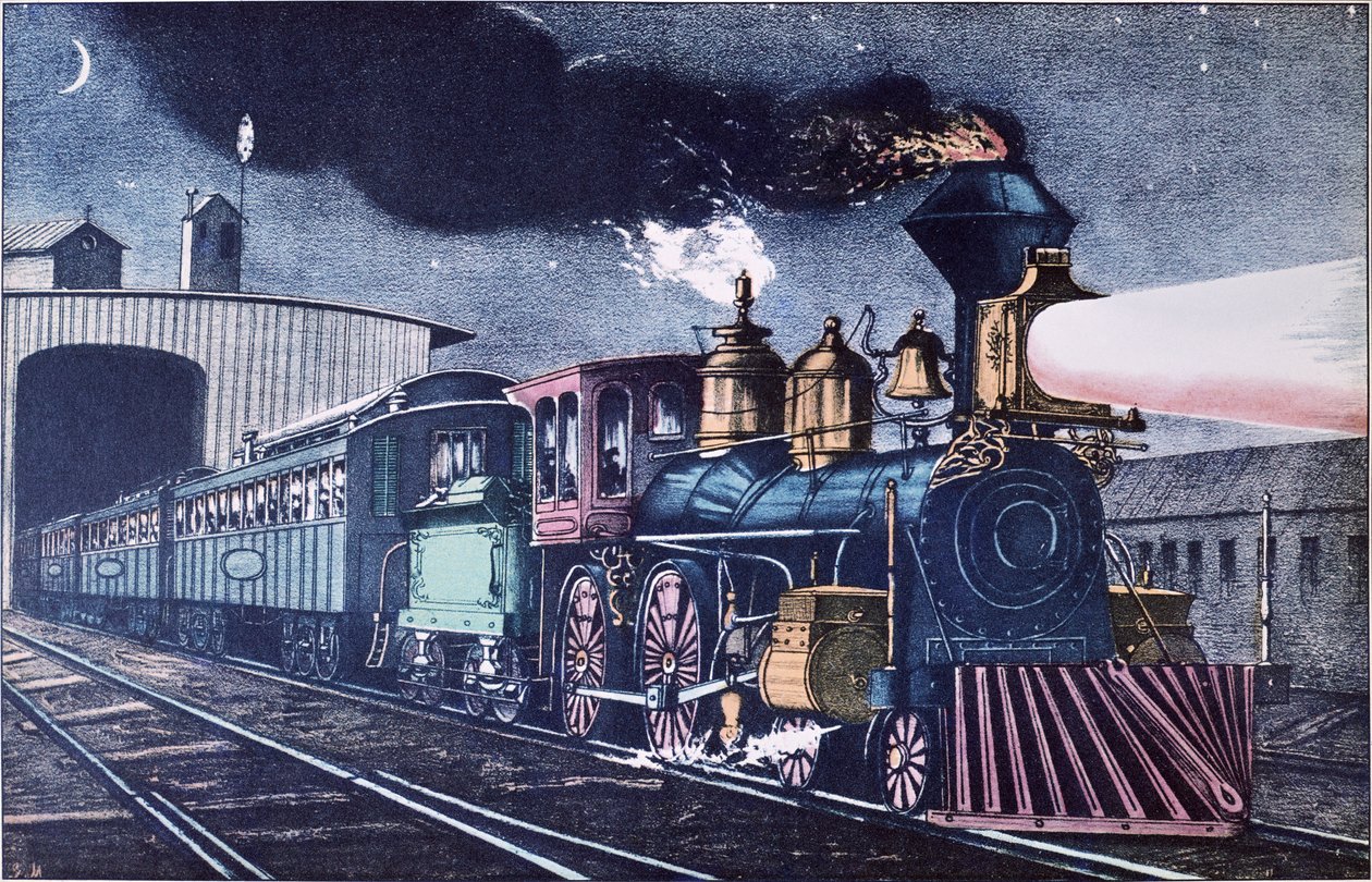 The Night Express, ca. 1860 (farve litho) af Currier and Ives