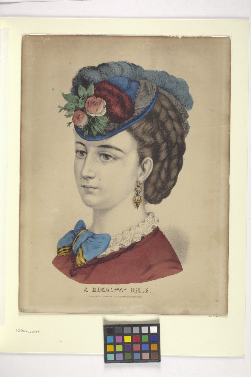 A Broadway Belle (håndfarvet litografi) af N. and Ives J.M. (1824 95) Currier