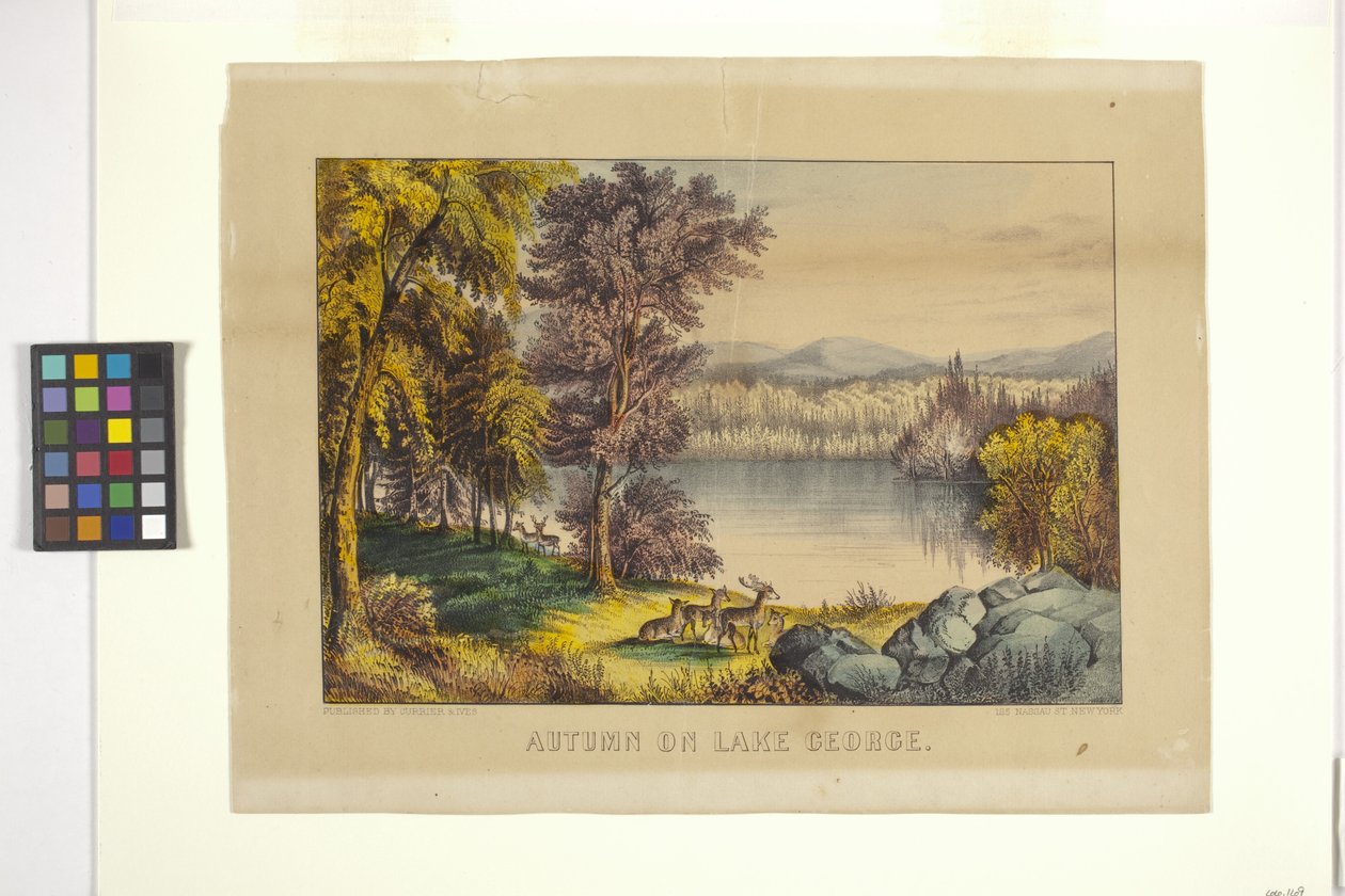 Autumn On Lake George (håndfarvet litografi) af N. and Ives J.M. (1824 95) Currier