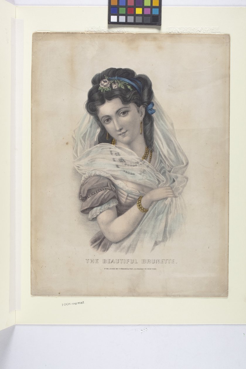 Smuk brunette (håndfarvet litografi) af N. and Ives J.M. (1824 95) Currier
