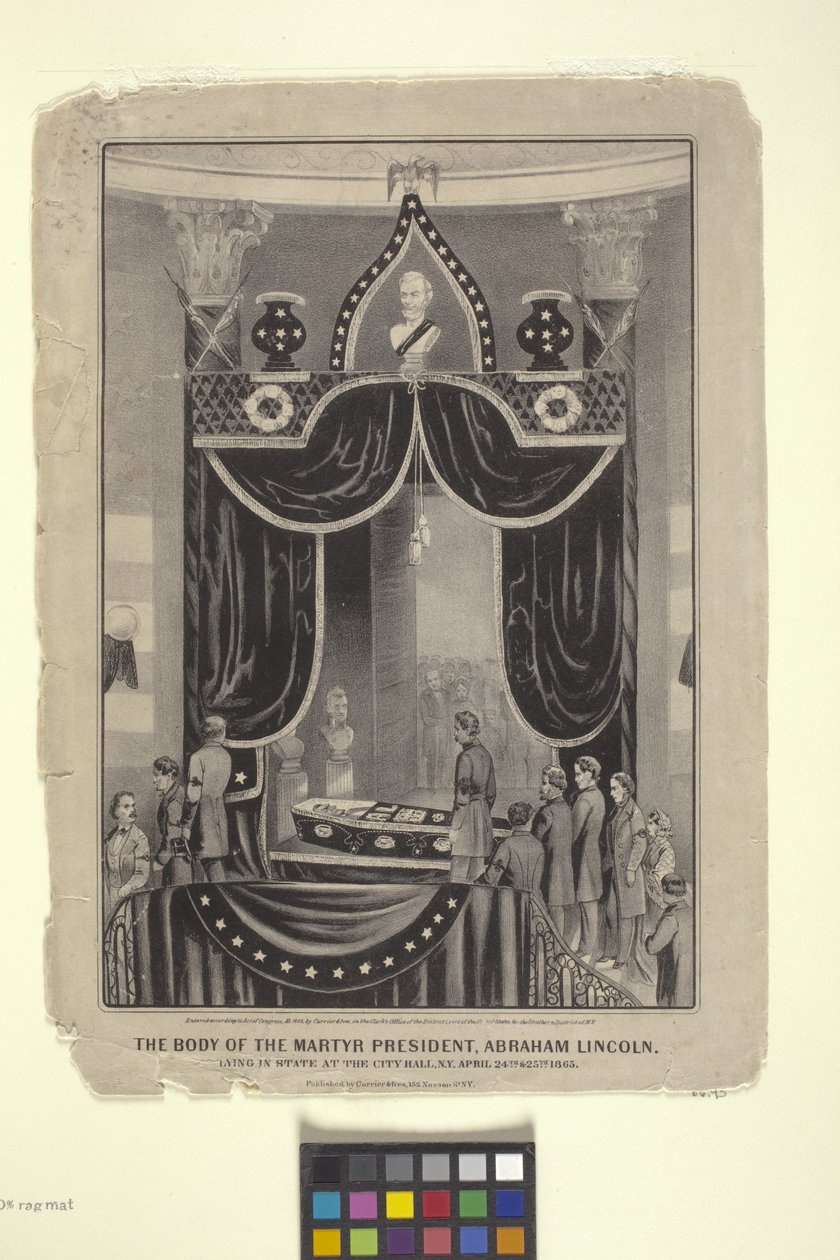 Martyrpræsidentens krop, Abraham Lincoln (litografi) af N. and Ives J.M. (1824 95) Currier
