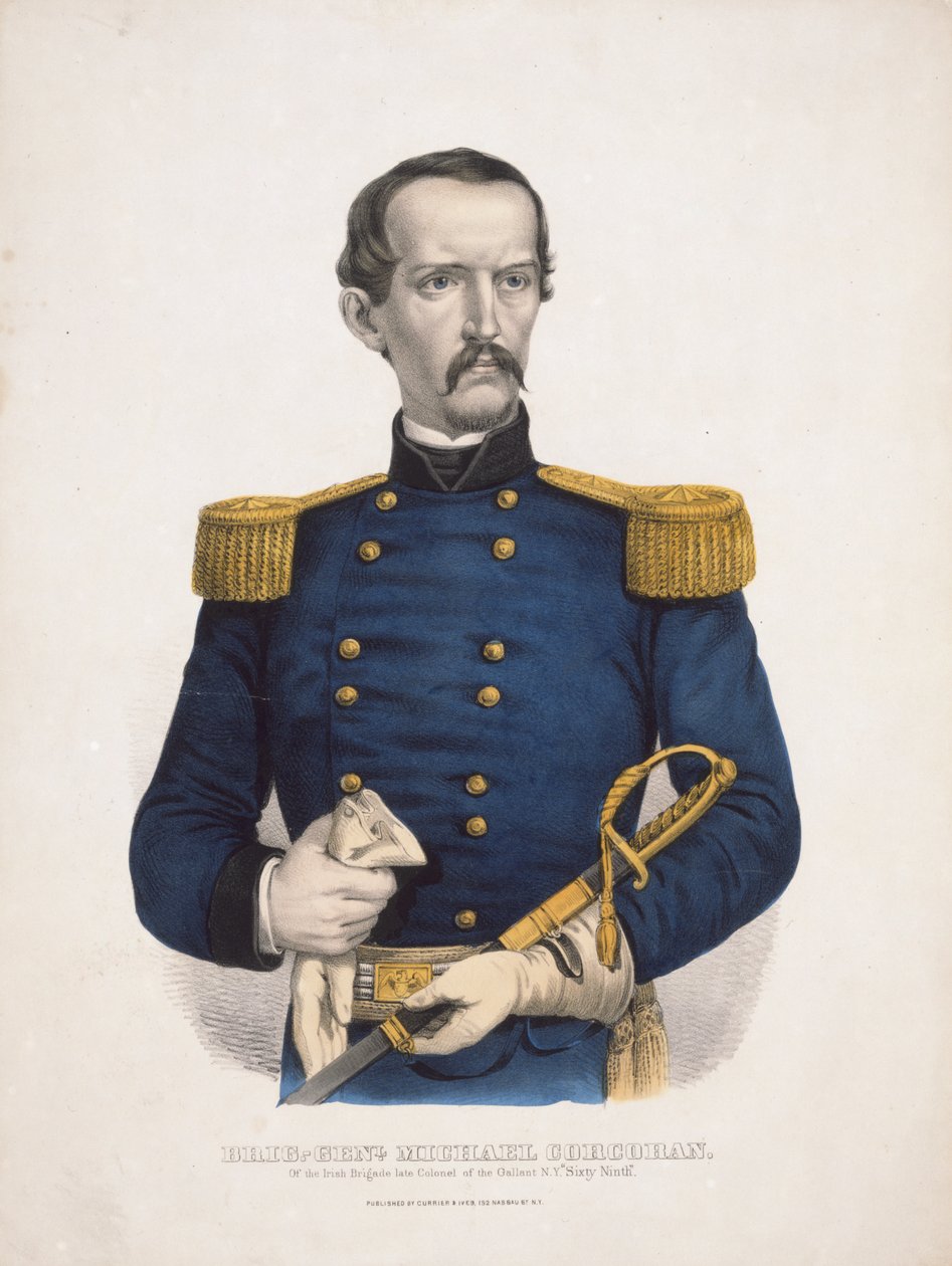 brig.-genl. Michael Corcoran fra den irske brigade afdøde oberst i det galante N.Y. "Sixty Ninth" af Currier and Ives