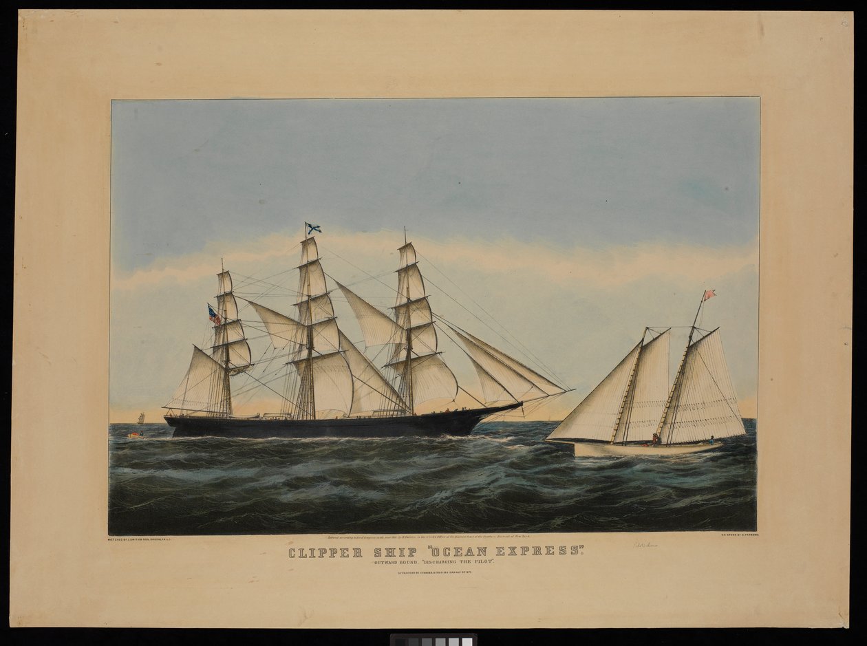 Clipper-skibet Ocean Express på vej ud "losser lodsen" af N. and Ives J.M. (1824 95) Currier