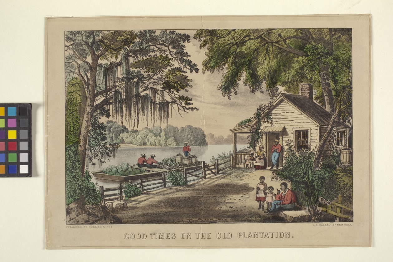 Gode tider på den gamle plantage (håndkoloreret litografi) af N. and Ives J.M. (1824 95) Currier