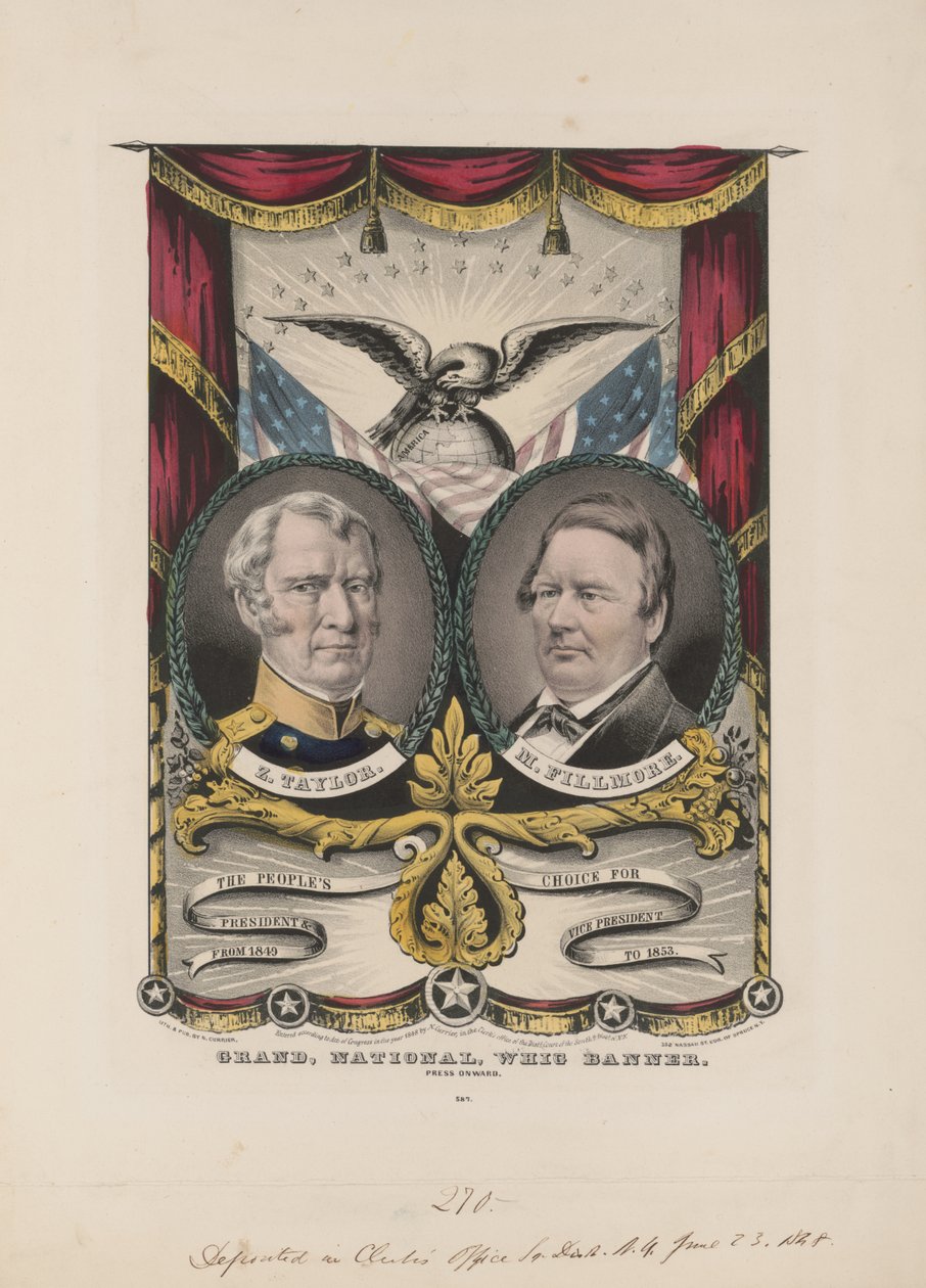 Grand National Whig banner, ca. 1848 (farvelitografi) af Currier and Ives