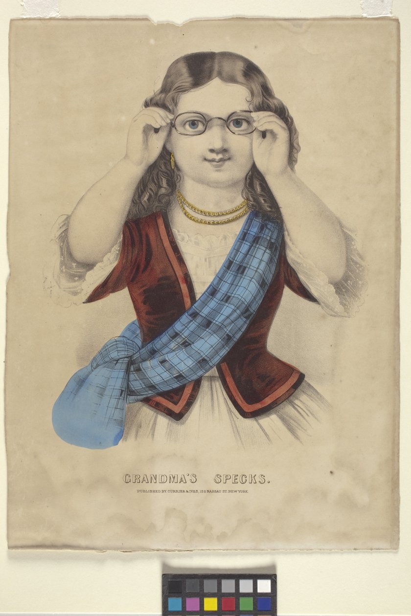 Bedstemors "Specifikationer" (håndfarvet litografi) af N. and Ives J.M. (1824 95) Currier