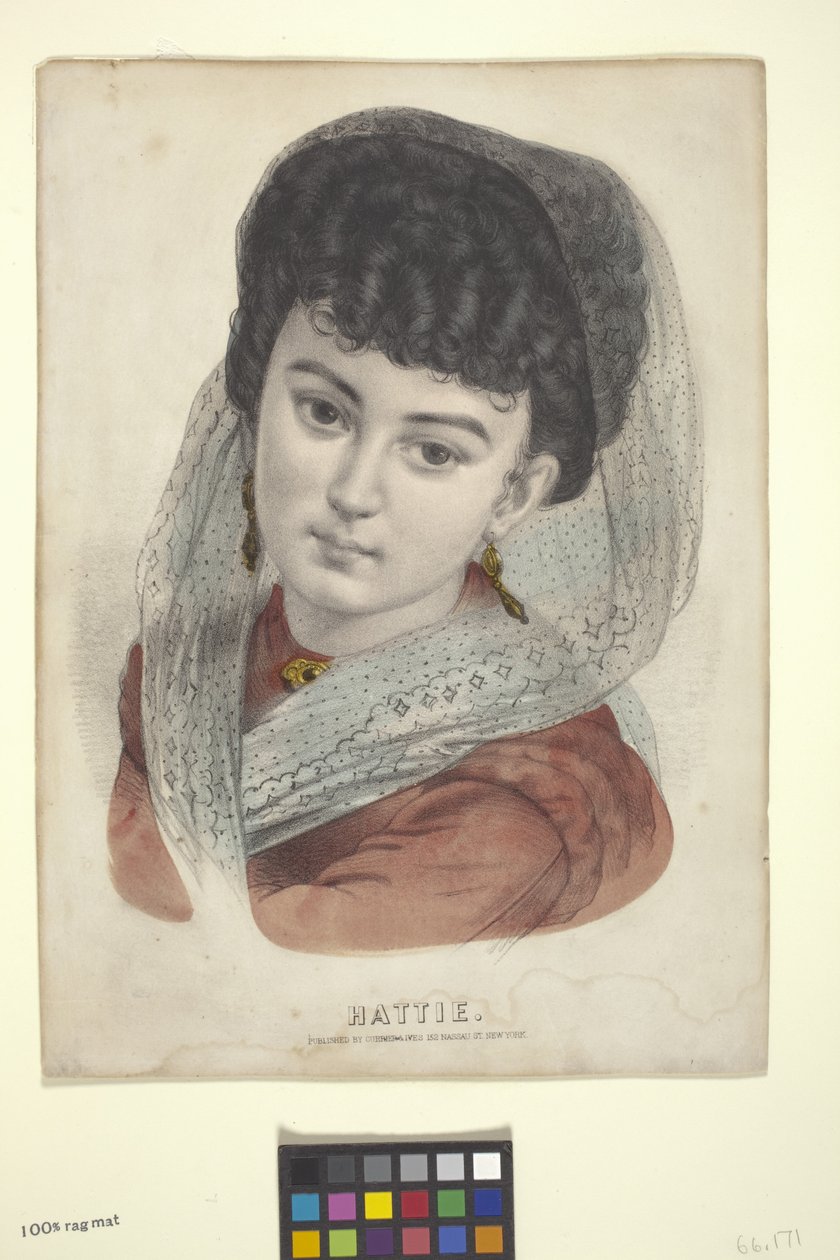Hattie (håndfarvet litografi) af N. and Ives J.M. (1824 95) Currier