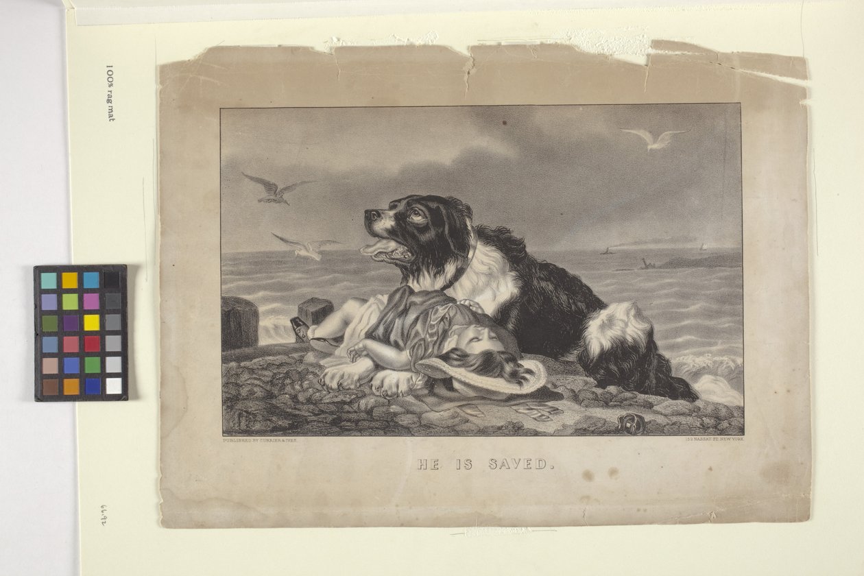 Han er frelst (håndkoloreret litografi) af N. and Ives J.M. (1824 95) Currier