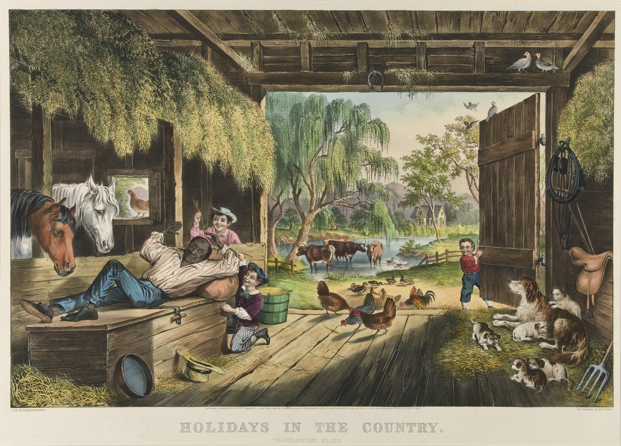 Ferie på landet, besværlige fluer af Currier and Ives