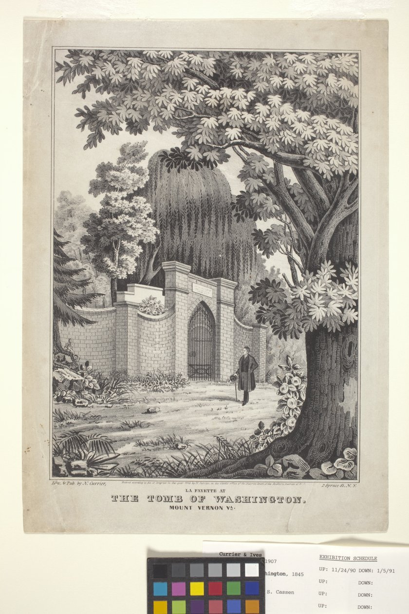 Lafayette At The Tomb Of Washington (håndfarvet litografi) af N. and Ives J.M. (1824 95) Currier