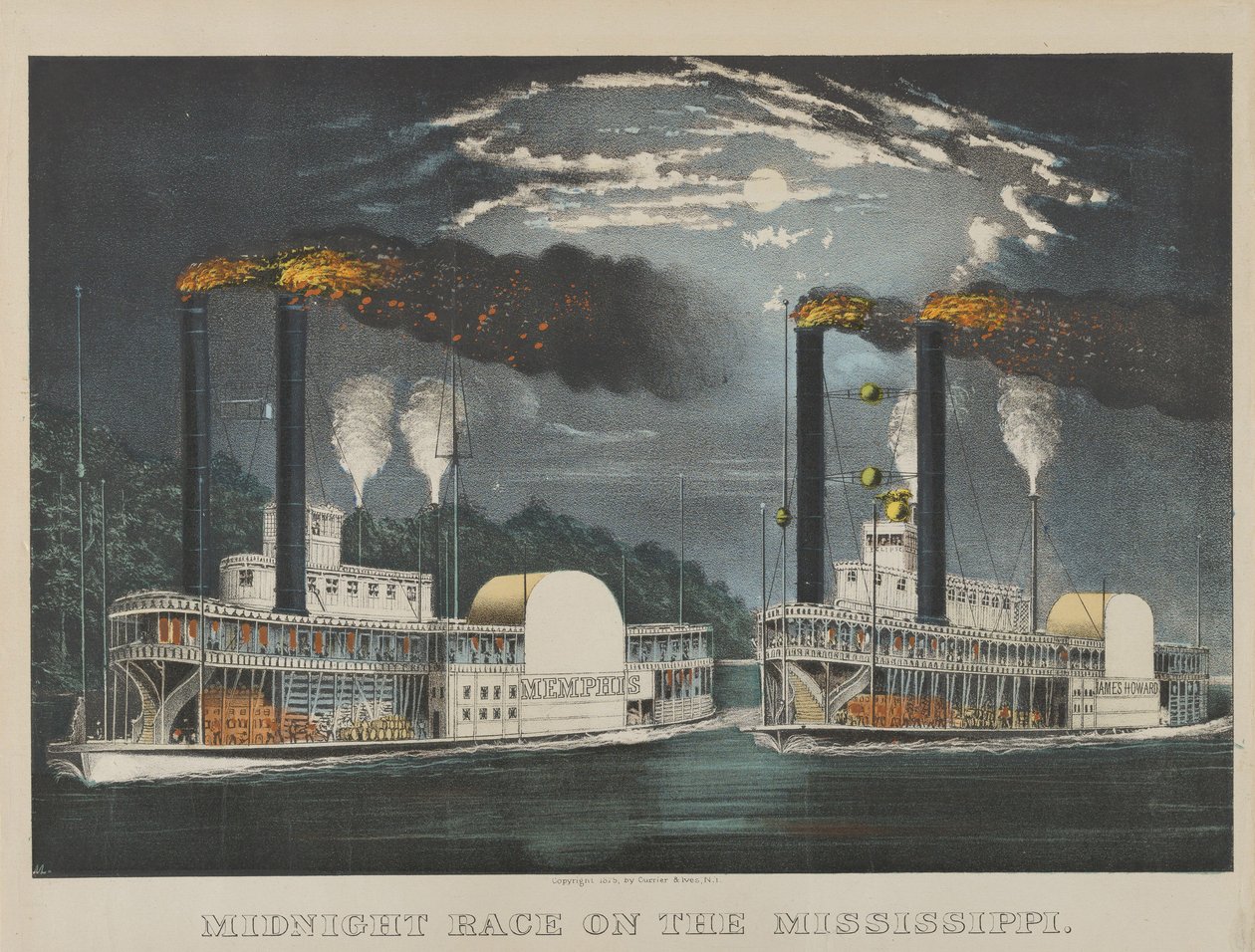 Midnatsløb på Mississippi af Currier and Ives