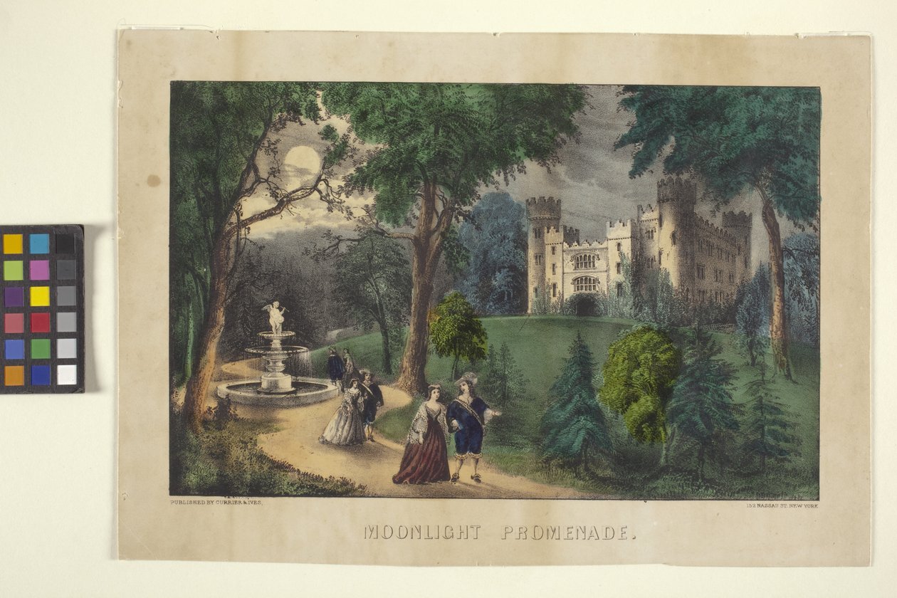 Moonlight Promenade (håndfarvet litografi) af N. and Ives J.M. (1824 95) Currier