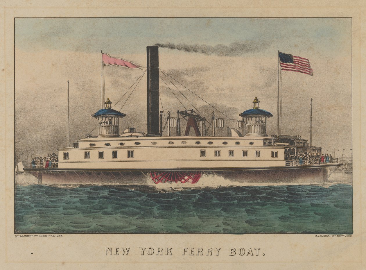 New York Ferry Boat, ca. 1860-65 (håndkoloreret litografi) af Currier and Ives