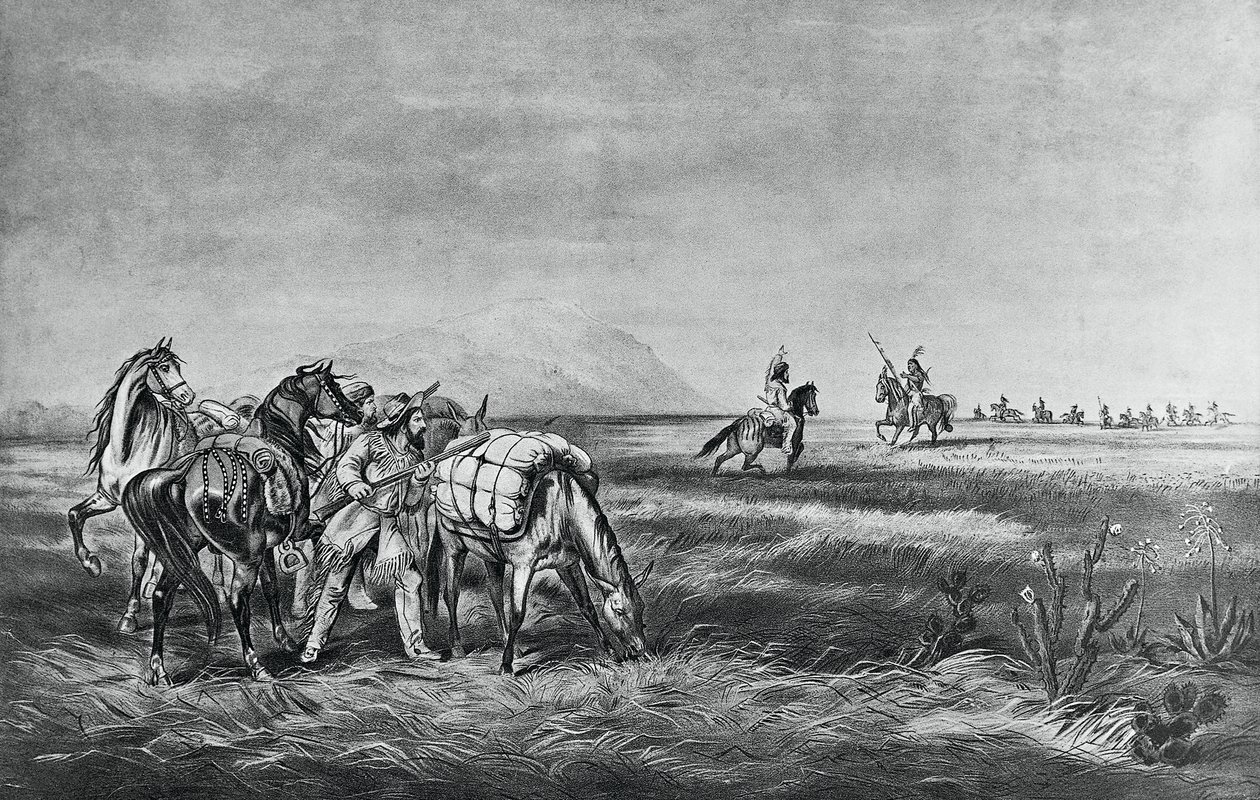 Fred eller krig, Møde mellem indianerne og hvide jægere, udgivet af Colin Simkin af Currier and Ives
