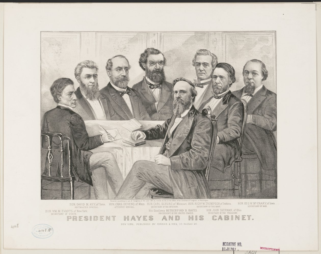 Præsident Hayes og hans kabinet, ca. 1877 (litho) af Currier and Ives