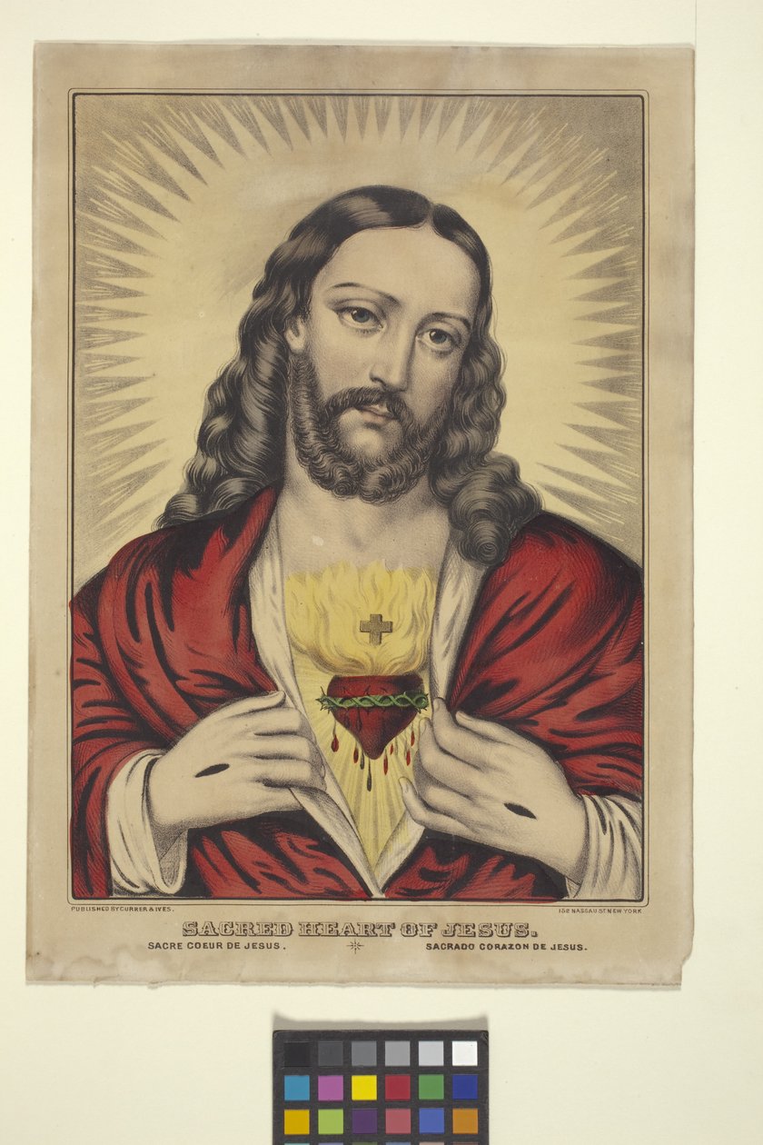 Sacred Heart Of Jesus (håndfarvet litografi) af N. and Ives J.M. (1824 95) Currier