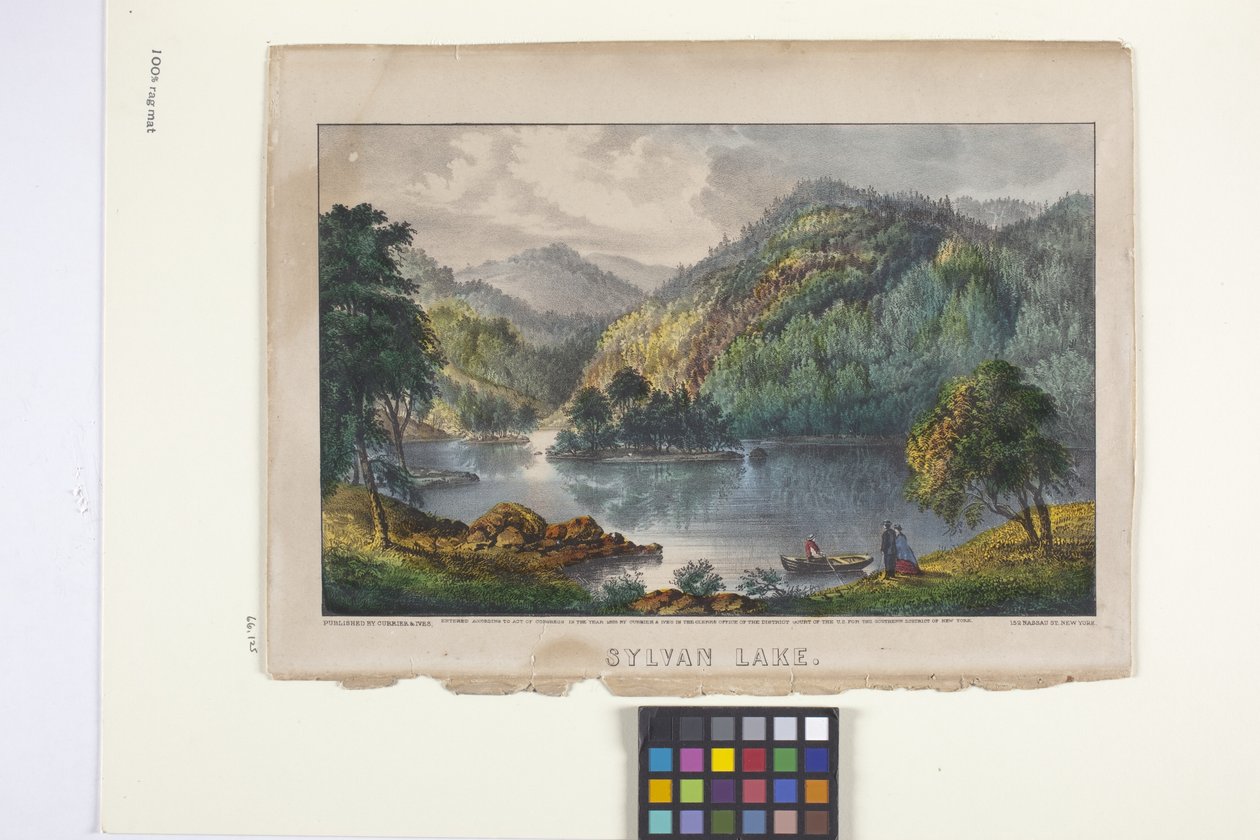Sylvan Lake (håndfarvet litografi) af N. and Ives J.M. (1824 95) Currier
