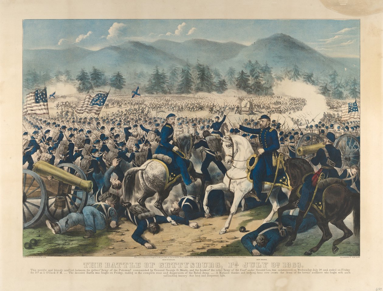 Slaget ved Gettysburg, Pa., 3. juli af Currier and Ives