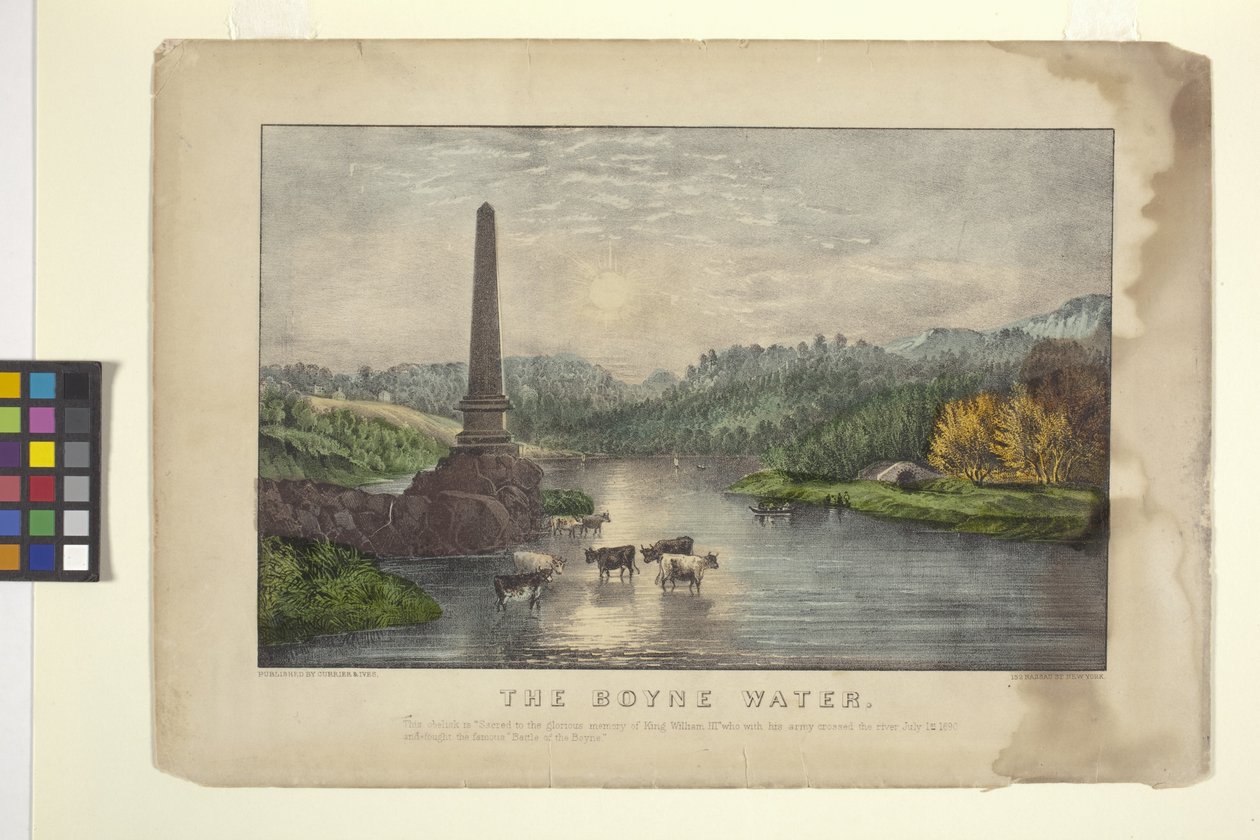The Boyne Water (håndfarvet litografi) af N. and Ives J.M. (1824 95) Currier