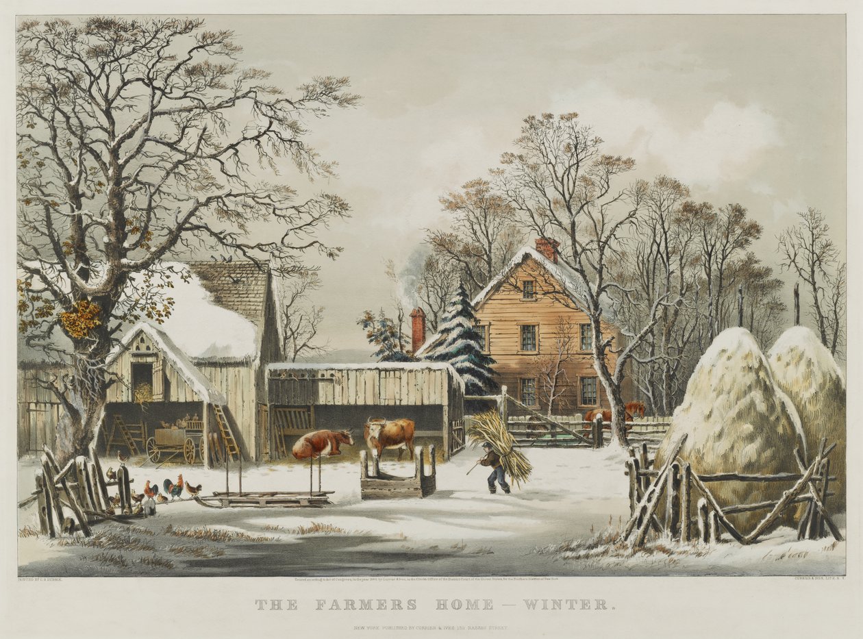 Bondens Hjem - Vinter af Currier and Ives