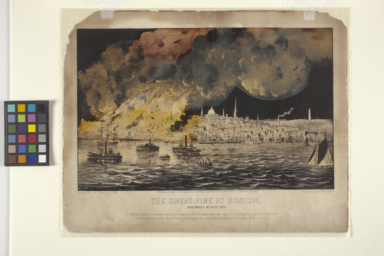 The Great Fire At Boston (håndfarvet litografi) af N. and Ives J.M. (1824 95) Currier