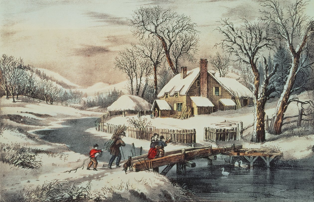 The Ingleside Winter, pub. af Currier & Ives (print) af N. Currier and Ives J.M.